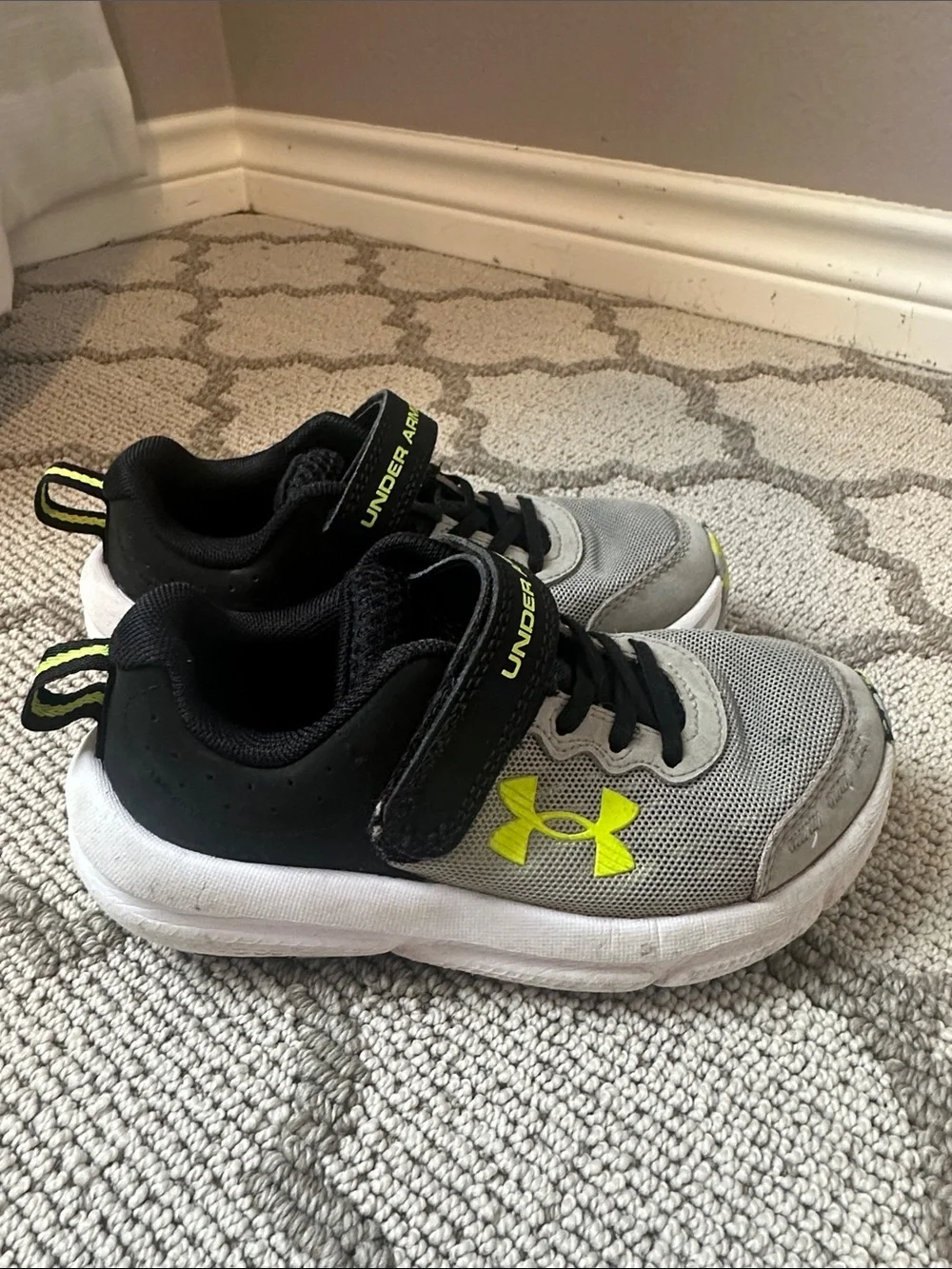 Under Armour Kids Gray and Neon Yellow Slip-On Athletic Sneakers